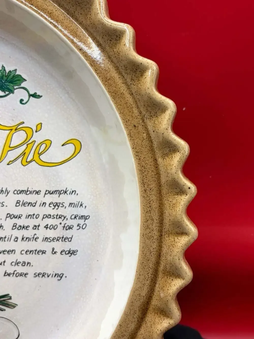 Vintage Pumpkin Pie Recipe Ceramic Baking Pie Plate Pan